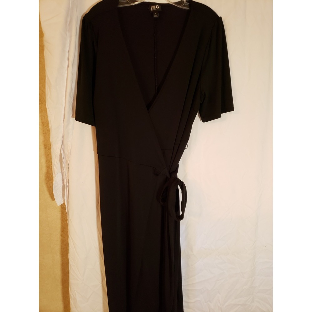Women's International Concepts Black Short Sleeve Midi Wrap Dress Size 0X